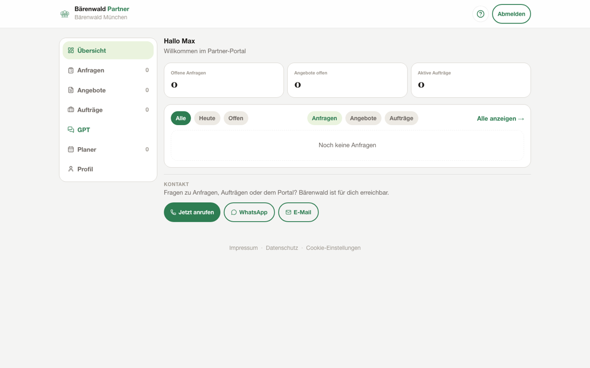 Bärenwald Partner — Übersicht im Partner-Portal